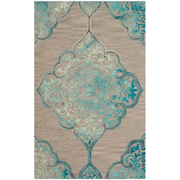 SAFAVIEH Dip Dye Gray/Turquoise Doormat 2 ft. x 3 ft. Medallion Area Rug