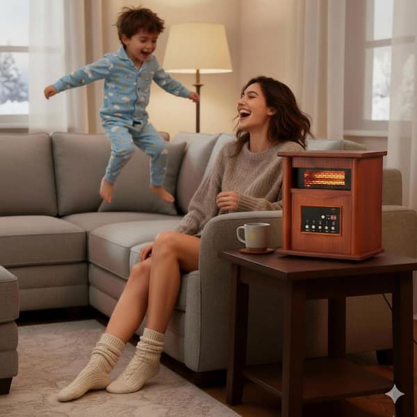 AIRO COMFORT 1500-Watt Portable Wood Electric Quartz Space Heater