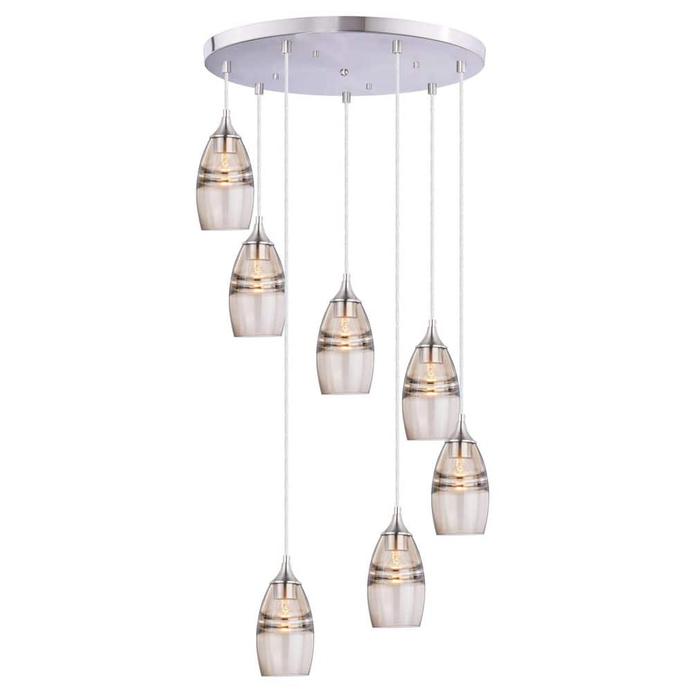 Satin Nickel Glass Mini Pendant Light with LED