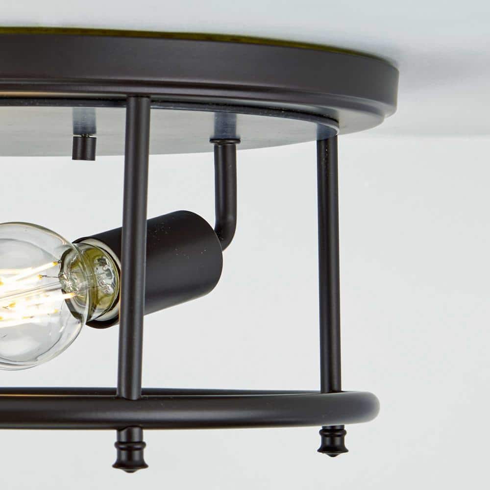 Durrell Collection 13" Matte Black Rustic Flush Mount with Glass