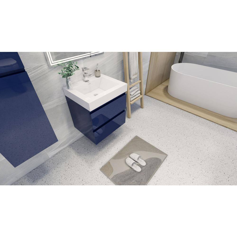 24" High Gloss White and Blue Wall-Mounted Single Bathroom Vanity