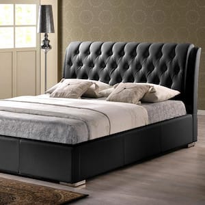 Bianca Transitional Black Faux Leather Upholstered Queen Size Bed