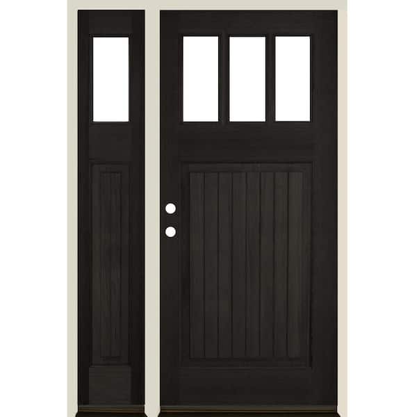50 in. x 80 in. Craftsman 3 Lite VG Black Stain Right-Hand/Inswing Hemlock Wood Prehung Front Door w/LSL