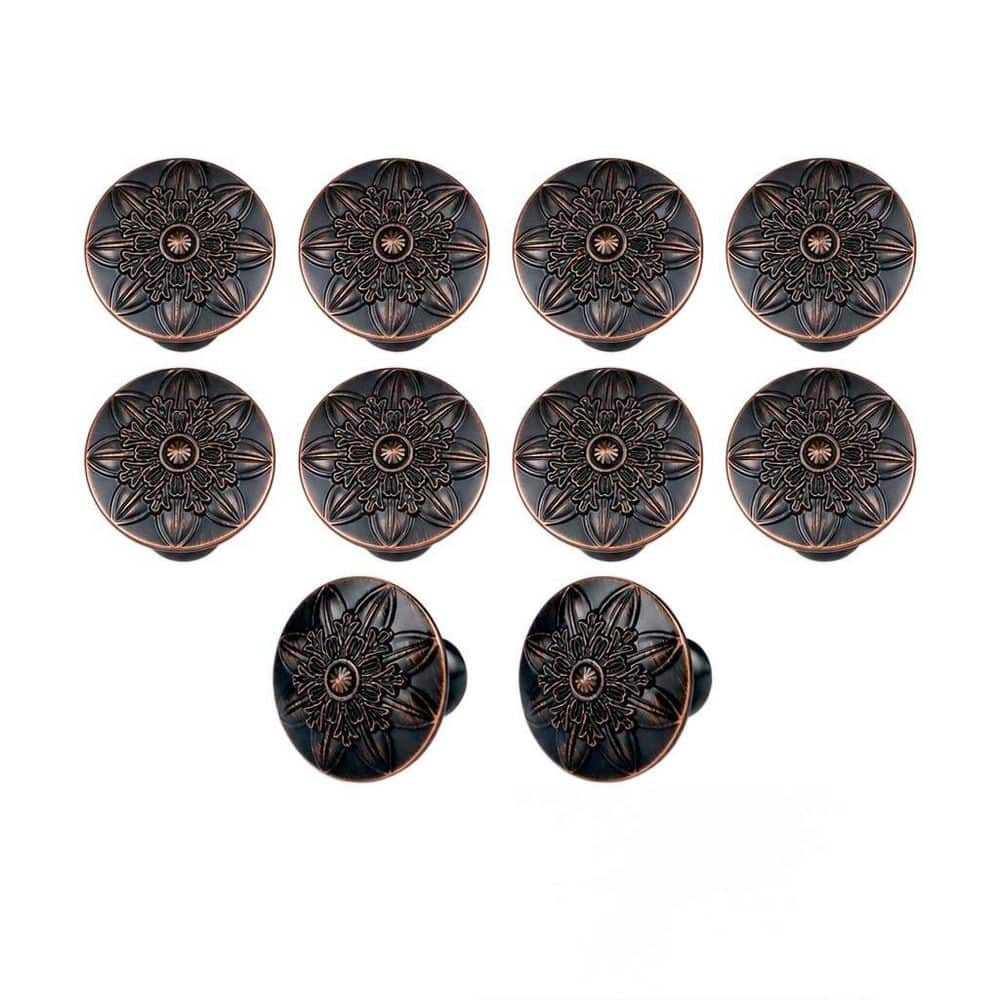 10-Pack 1.4 in. Oil Rubbed Bronze Floral Design Cabinet Knobs for Kitchen and Bathroom Drawers