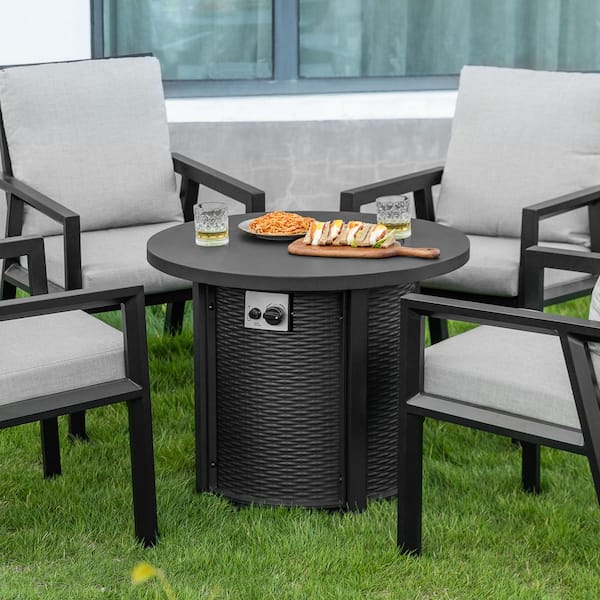 Nuu Garden 30 in. Round Metal Propane Gas Black Fire Pit Table