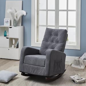 Gray Velvet Fabric Rocking Chair Folding Sofa Japanese Tatami Leisure Chair Rocker Armchair Reclining Lazy Sofa