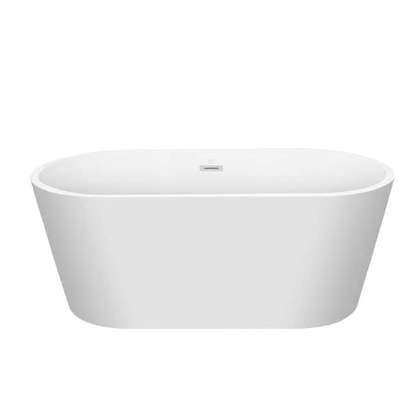 EPOWP 60 in. Acrylic Freestanding Flatbottom Non-Whirlpool Soaking Bathtub in White