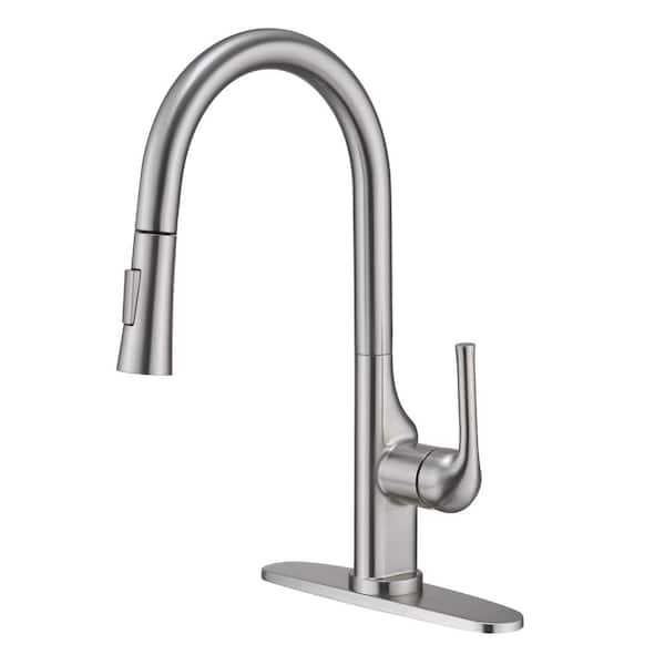 Mondawe Single-Handle Standard High Arc Pull Down Sprayer Kitchen Faucet Deck Mount Kitchen Faucet in Brushed Nickel