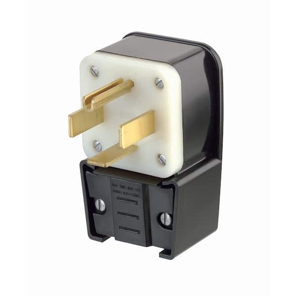 60 Amp 125/250-Volt Straight Blade Grounding Angle Plug, Black/White 9462-P