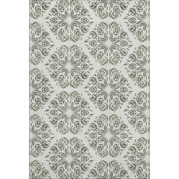 Mayfield Premium Machine Washable Abstract AMF2456 Basil 8 ft. x 10 ft. Area Rug