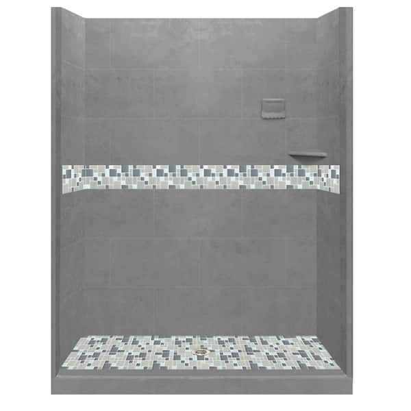 American Bath Factory Newport 54 in. L x 42 in. W x 80 in. H Alcove Shower Kit with Shower Wall and Shower Pan in Wet Cement