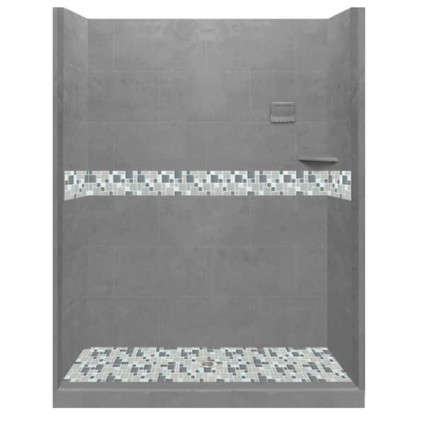 American Bath Factory Newport 60 in. L x 32 in. W x 80 in. H Center Drain Alcove Shower Kit with Shower Wall and Shower Pan in Wet Cement