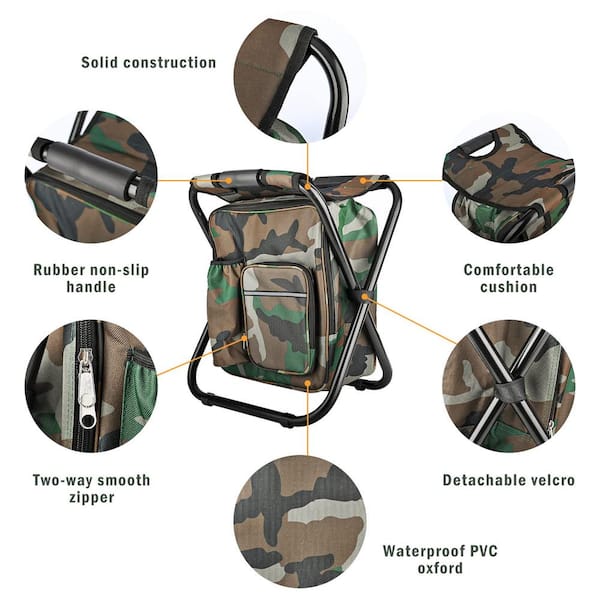 CAMPING CHAIR with Cooler Bag for Camping Hunting Fishing Hiking Green  SEQUPR