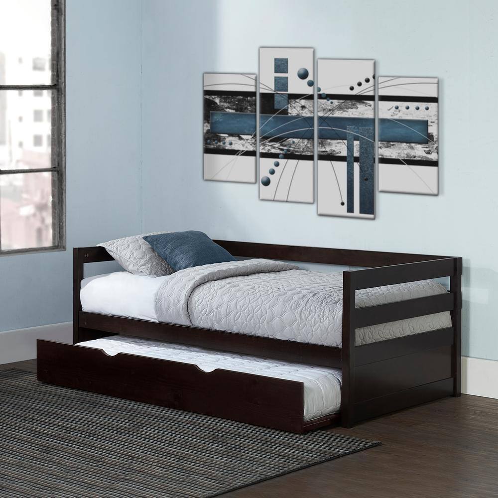 Twin Brown Pine Wood Daybed with Trundle