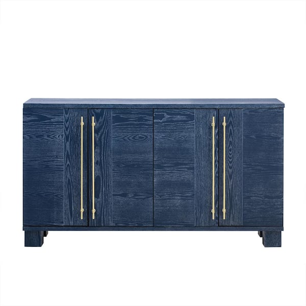 60 in. W x 15.7 in. D x 33.8 in. H Navy Blue Linen Cabinet with Adjustable Shelves and Gold Handles for Living Room