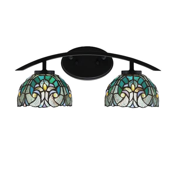 Unbranded Siena 18.25 in. 2-Light Vanity Light Matte Black with Cypress Art Glass Shades
