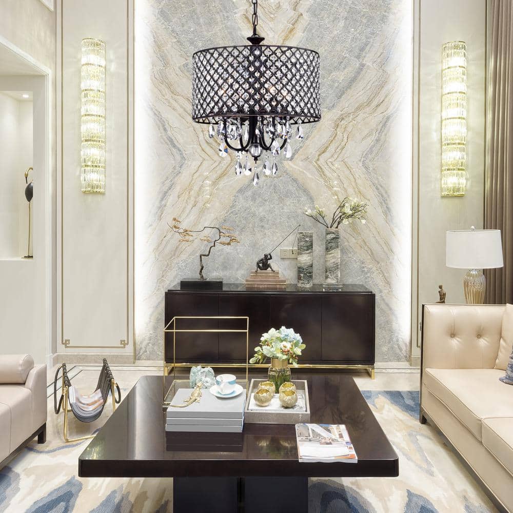 Bronze Beaded Crystal Drum Chandelier with Adjustable Chain