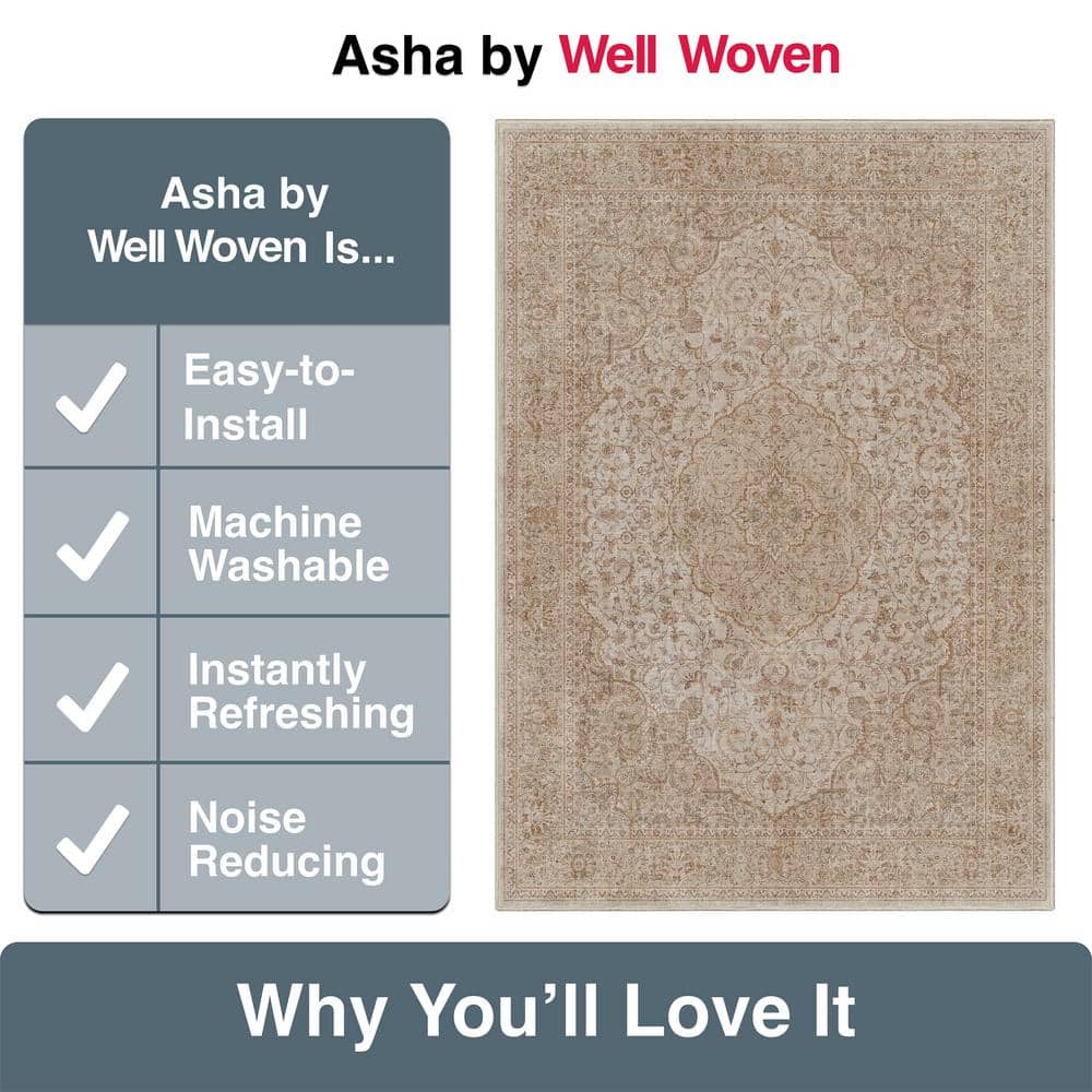 Beige and Brown Chenille Oriental Flat-Weave Area Rug, 5' x 7'