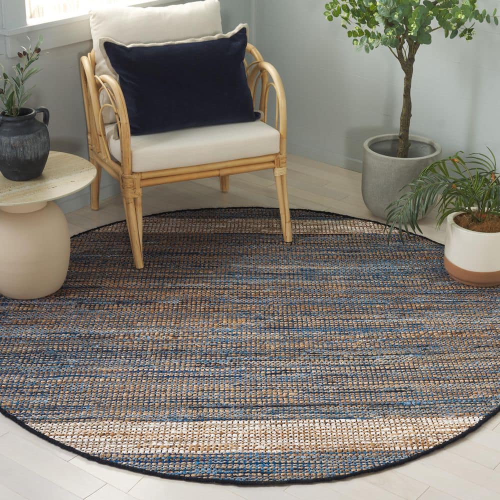 Cape Cod 6 ft. x 6 ft. Round Light Blue Abstract Striped Area Rug price history on PriceWatchPro