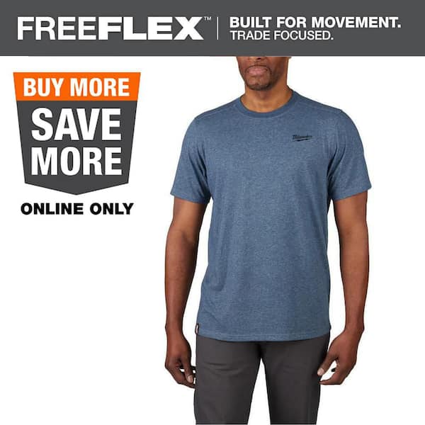 Men's Medium Blue Cotton/Polyester Short-Sleeve Hybrid Work T-Shirt