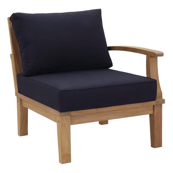 MODWAY Marina Premium Grade A Teak Wood Outdoor Patio Right-Facing Sectional Sofa in Natural with Navy Cushion