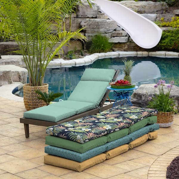 22 in. x 77 in. Outdoor Chaise Lounge Cushion in Aqua Leala