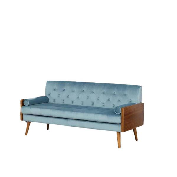 US Pride Furniture Christie 68.5 in. Light Blue Velvet 3-Seats Lawson Sofa with Square Arms