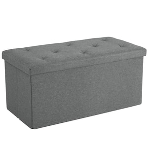 Ottoman Bench, Storage Chest, Linen Fabric Foot Rest Stool, 110L Storage Footstools, Deep Gray Folding Storage Ottoman