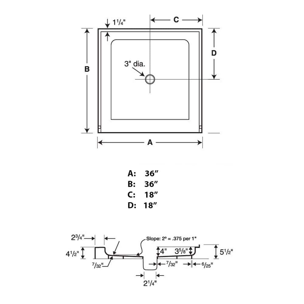 White Solid Surface Square Single Threshold Shower Base