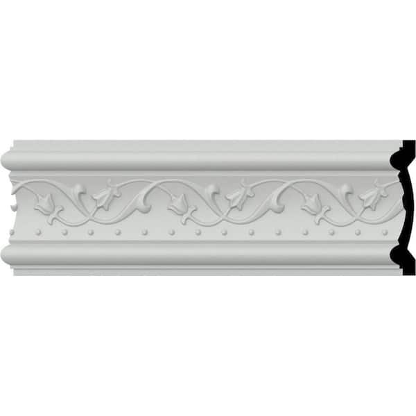 Ekena Millwork 3/4 in. x 3-7/8 in. x 94-1/2 in. Polyurethane Marcella Running Leaf Chair Rail Moulding