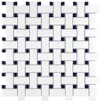Metro Basketweave White w/ Glossy Cobalt Dot 11-3/4 in. x 11-3/4 in. Porcelain Mosaic Tile (9.8 sq. ft./Case)
