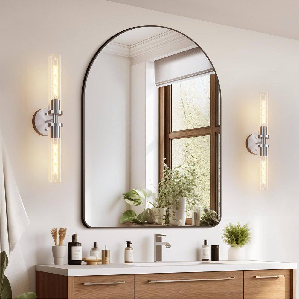 Zelin 22 in. 2-Light Modern Clear Glass Wall Sconce With Brushed Nickel Fixtures For Bathroom, Living room, Hallway price history on PriceWatchPro