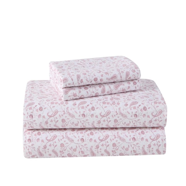 Laura Ashley Paisley Prance Flannel 3-Piece Red Cotton Twin Sheet Set