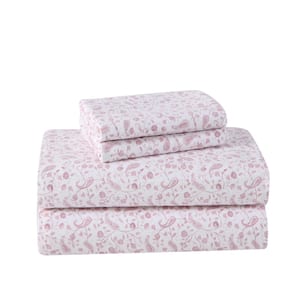 Paisley Prance Flannel 4-Piece Red Cotton Full Sheet Set