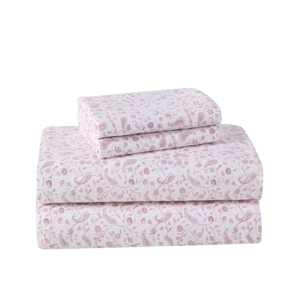 Laura Ashley Paisley Prance Flannel 4-Piece Red Cotton Full Sheet Set ...