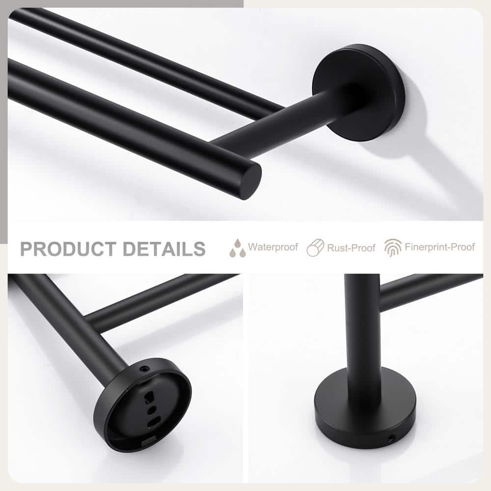 16'' Matte Black Stainless Steel Double Towel Bar