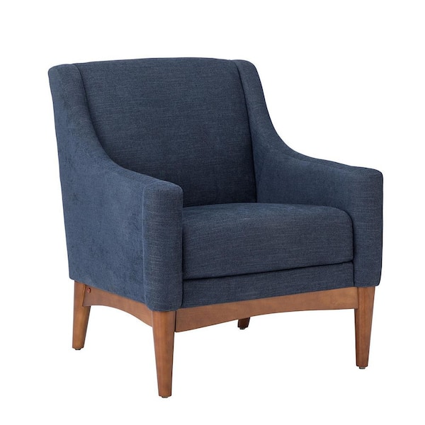 JAYDEN CREATION Gerald 30 in. Navy Polyester Arm Chair with Solid Wooden Legs