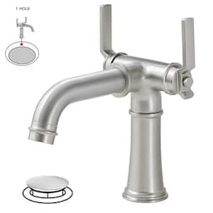 Double Handle Industrial Style Bathroom Faucet Lavatory Mixer Tap Commercial Vanity In Brushed Nickel
