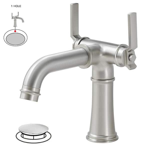 BWE Double Handle Industrial Style Bathroom Faucet Lavatory Mixer Tap Commercial Vanity In Brushed Nickel