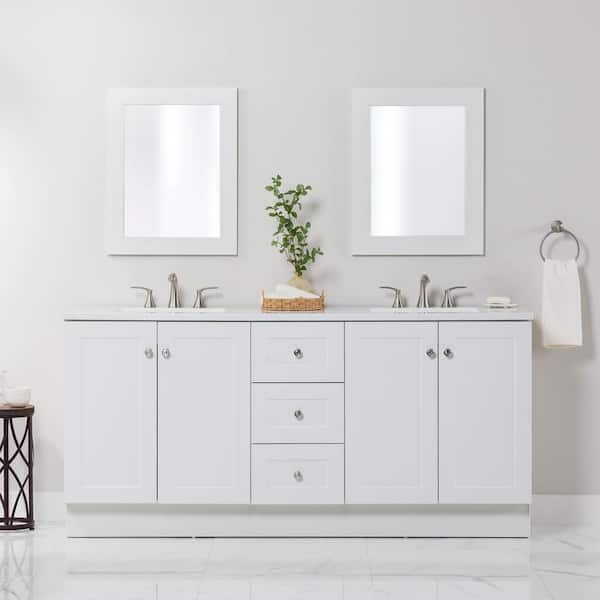 Bannister 73 in. Double Sink White Bath Vanity with Granite-Look Colorpoint White Cultured Marble Top (Assembled)