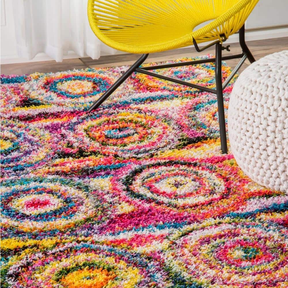 Kindra Multicolor Abstract Circle Shag 4' x 6' Rug