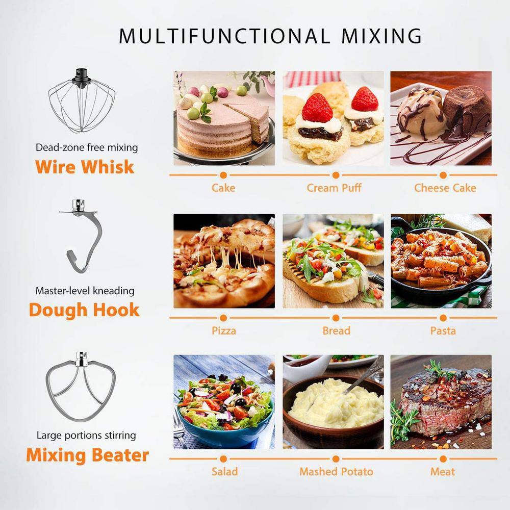 VIVOHOME  7.5 qt. 6-Speed Silver Tilt-Head Electric Stand Mixer with Accessories and ETL Listed - 2