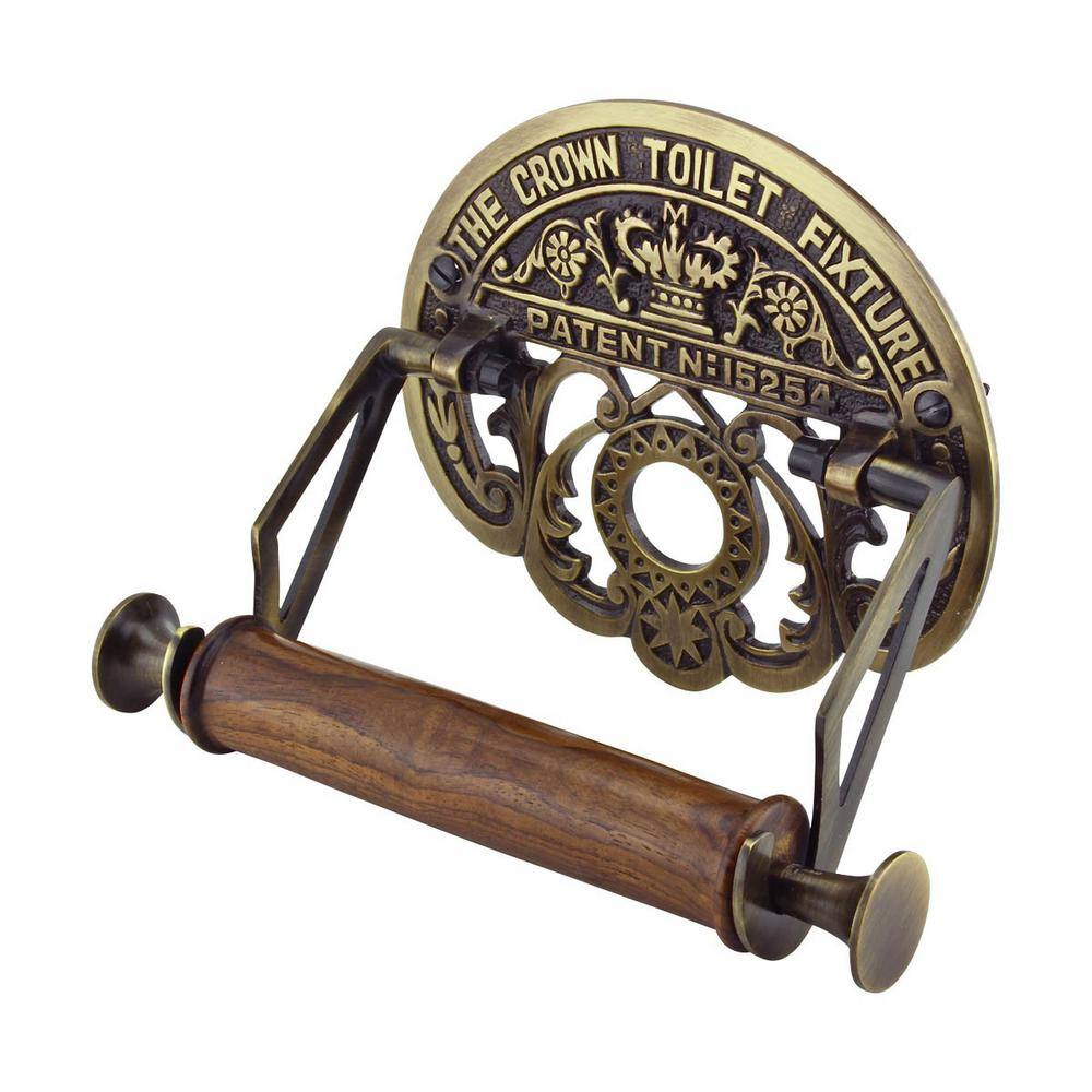 Antique Brass and Wood Victorian Style Toilet Paper Holder