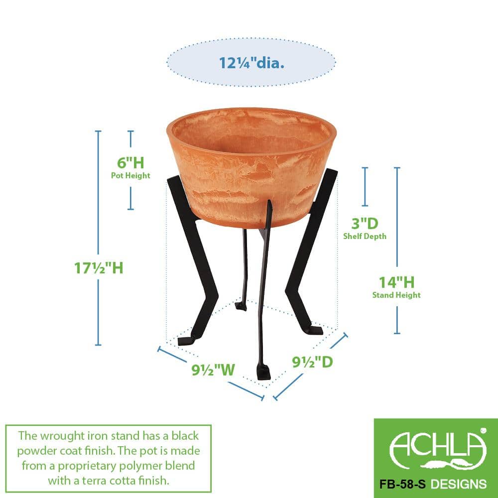Rustic Terra Cotta and Black Iron Planter Stand
