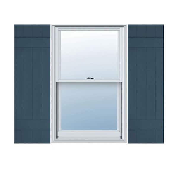 Ekena Millwork 14 in. x 34 in. Lifetime Vinyl Custom Four Board Joined Board and Batten Shutters Pair Classic Blue