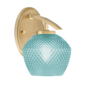 Siena 5.75 in. 1-Light New Age Brass Sconce with 6 in. Turquoise Textured Glass Shade No Bulb Included