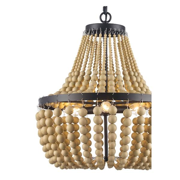 Vtg 3 Light Chandelier gold Metal ~beaded ~Plug In swag with