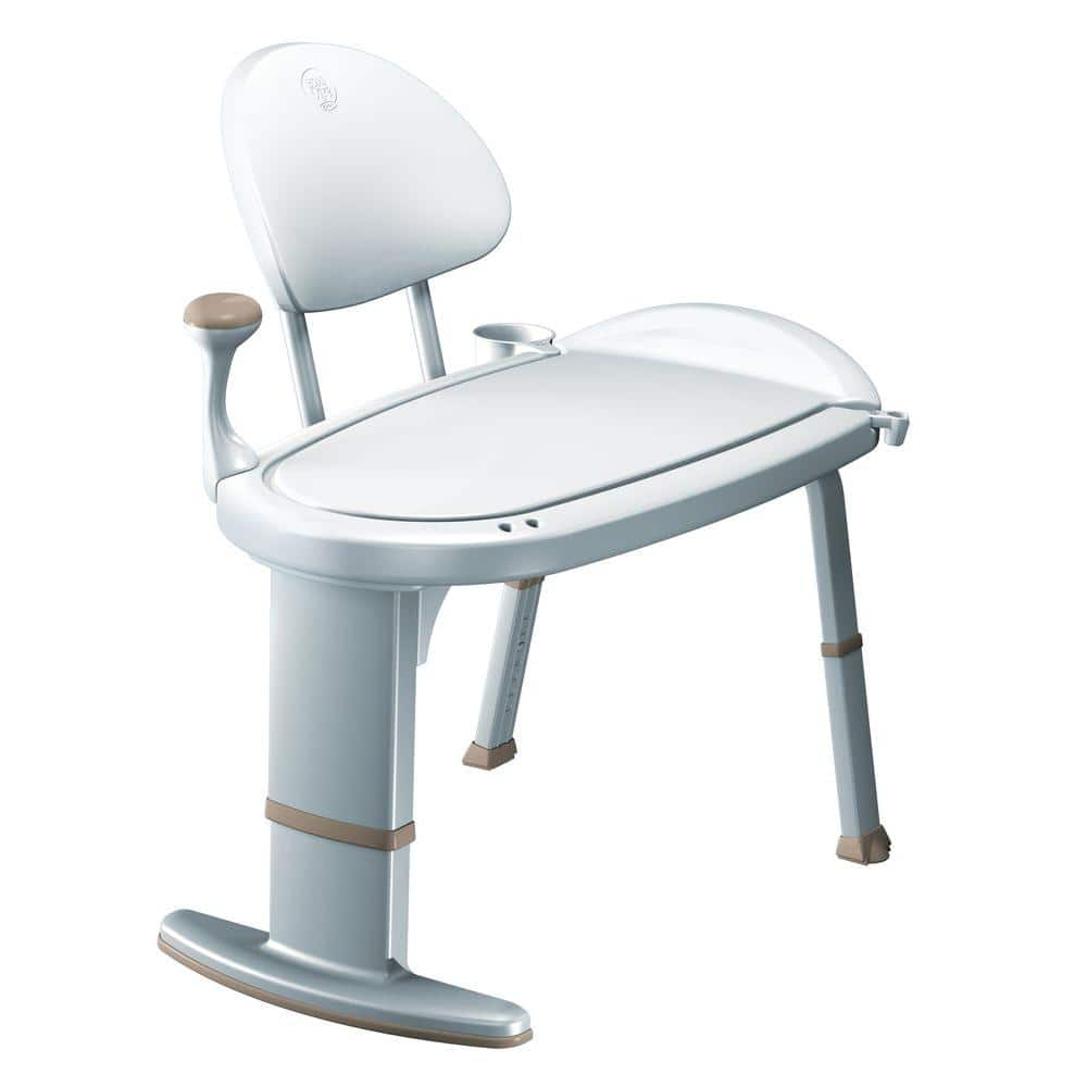 Moen DN7105 Home Care 33 W x 18 D Adjustable Height Non Slip Safety Transfer Bench  Glacier White