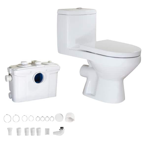 Macerating Toilet 900W Macerator Pump Dual Flush 1.1/1.6GPF Round Upflush 1-Piece White Toilet for Basement Silent&Power