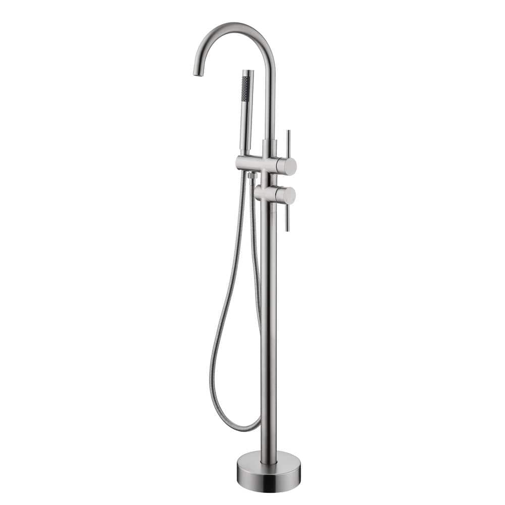 High Flow Shower 2-Handle Freestanding Tub Faucet in. Brushed Nickel with H